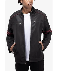 Xray Men's Pu Jacket With Faux Shearling Lining And Moto Stitch On Sleeves Back
