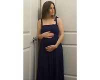 Pinkblush Maternity Beige Smocked Tie Strap Midi Dress