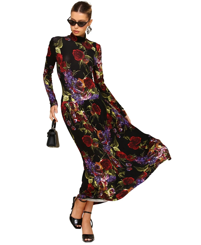 Avec Les Filles Women's Long Sleeves Printed Maxi Dress