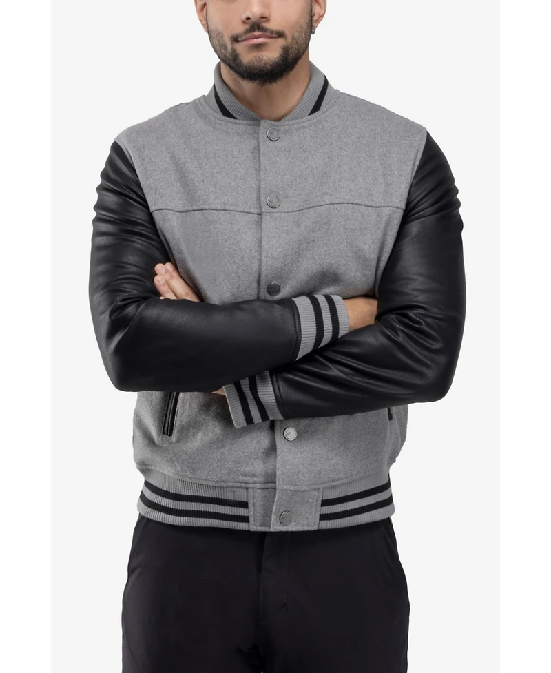 Xray Men's Wool Varsity Bomber Jacket With Pu Sleeves