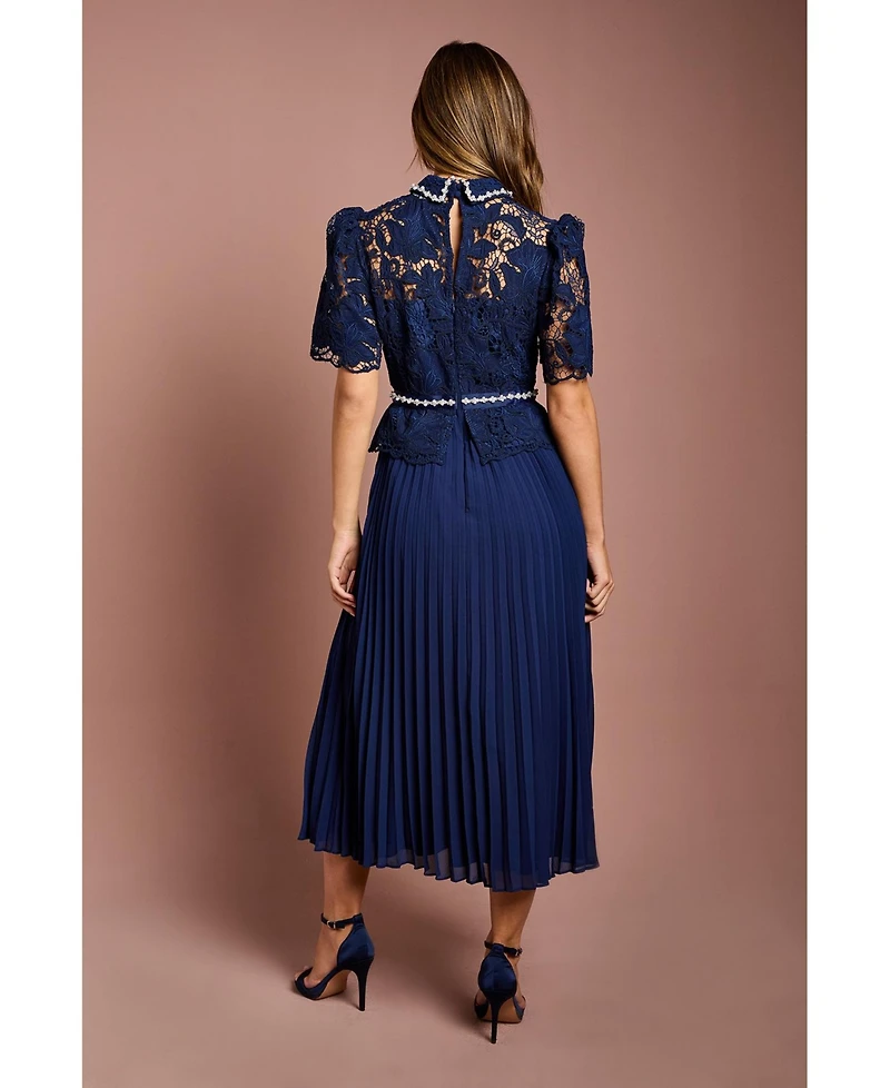 Coast Women's Lace Top Pleat Skirt Jewel Button Dress