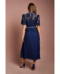 Coast Women's Lace Top Pleat Skirt Jewel Button Dress