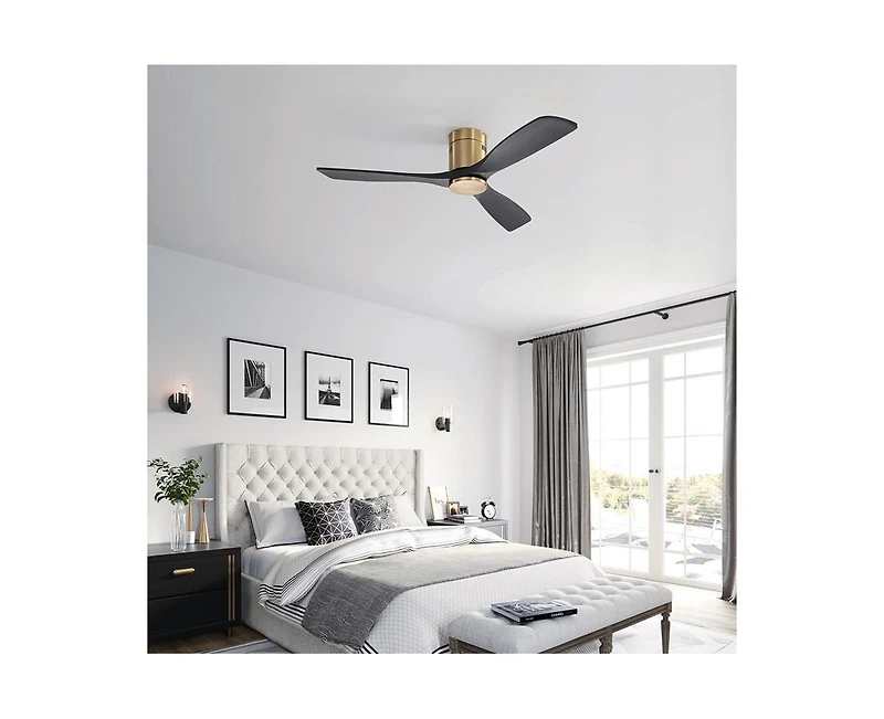 52-inch Modern Golden Sliver 3 Solid Wood Blade Ceiling Fan with 6-speed Remote Control and Forward Reverse Rotation Function for Indoor
