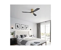 52-inch Modern Golden Sliver 3 Solid Wood Blade Ceiling Fan with 6-speed Remote Control and Forward Reverse Rotation Function for Indoor
