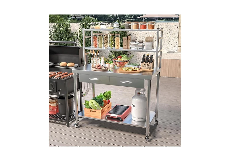 Aecojoy Stainless Steel Table with Shelves and Drawer 48"x24" Prep Table for Commercial Kitchen
