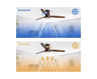 52-inch Modern 3-Blade Flush Mount Fans Supports Remote Control 6-Speed Arbitrary Adjustment and Timing Function