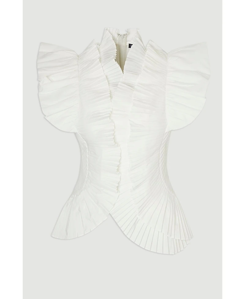 Karen Millen Women's Pleated Ruffle Sleeve Woven Top