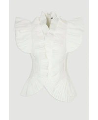 Karen Millen Women's Pleated Ruffle Sleeve Woven Top