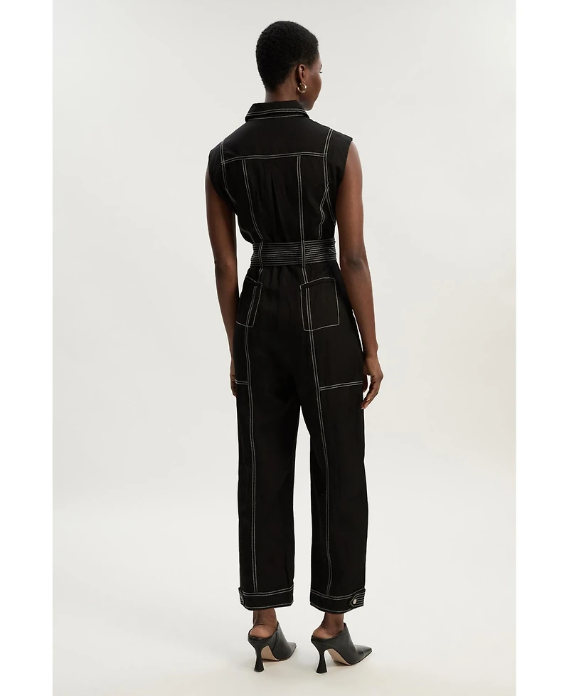 Karen Millen Women's Premium Linen Woven Jumpsuit