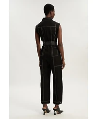 Karen Millen Women's Premium Linen Woven Jumpsuit