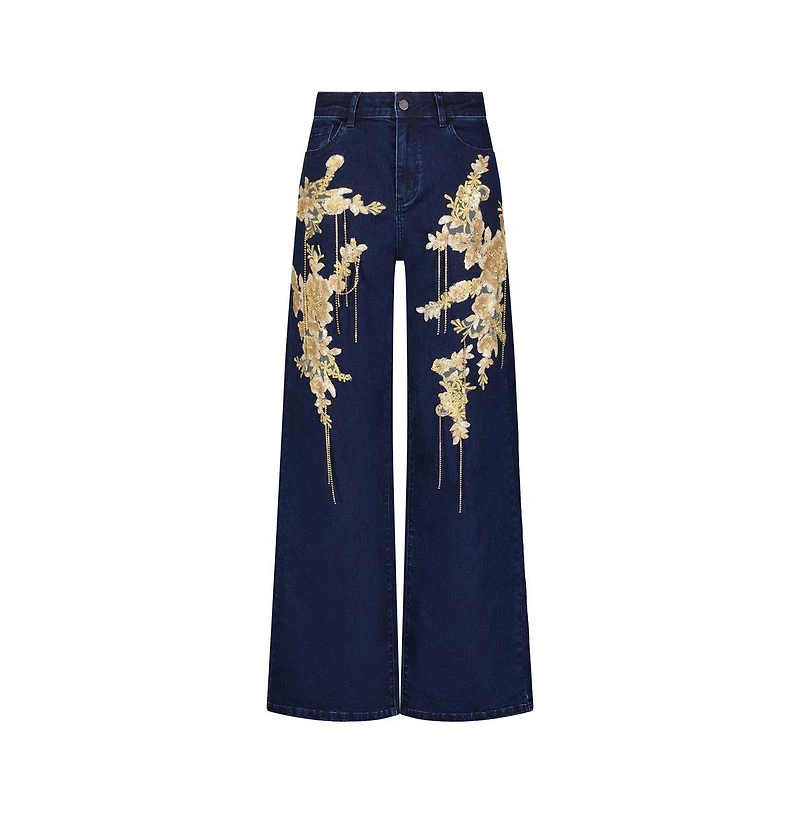 The Noli Shop Women's Rocco Gold Embellished Jean - Indigo