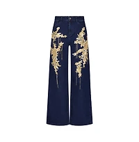 The Noli Shop Women's Rocco Gold Embellished Jean - Indigo