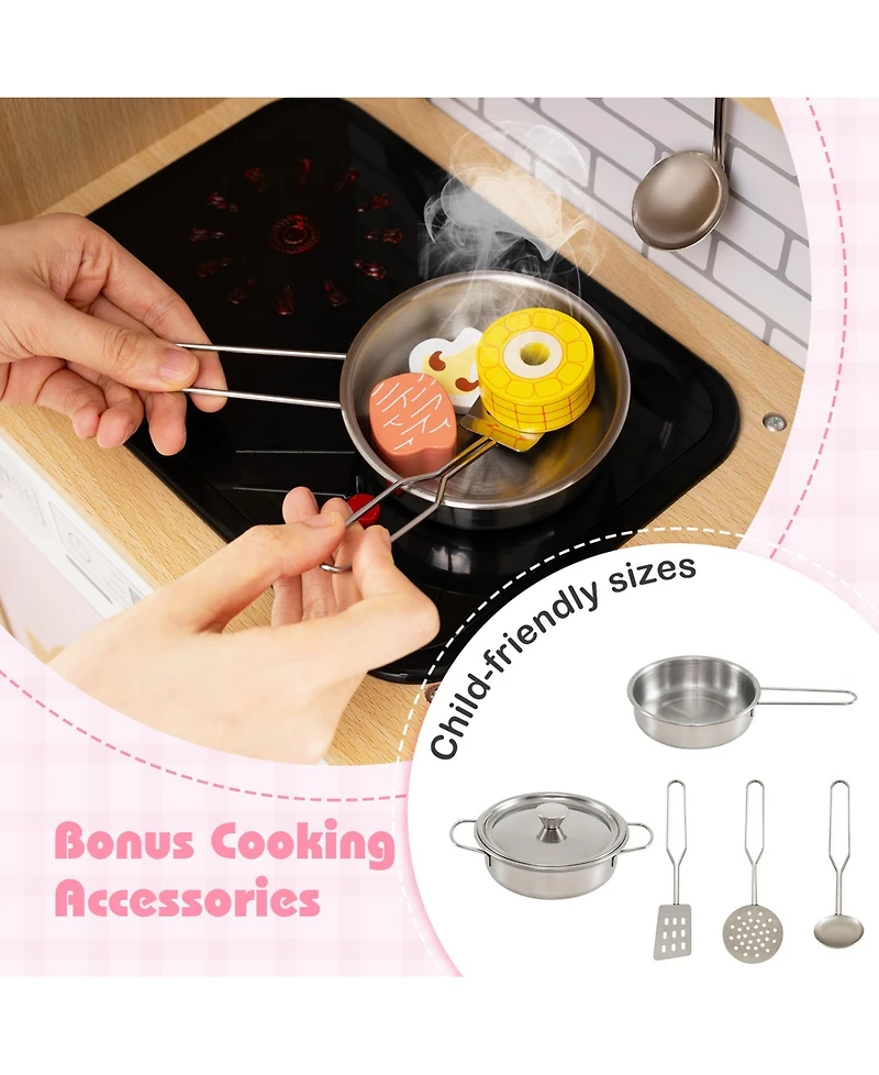 Sugift Kids Wooden Kitchen Playset with Realistic Lights and Sounds