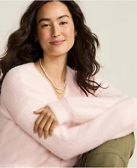 Lands' End Women's Fuzzy Eyelash Cable Cardigan Sweater