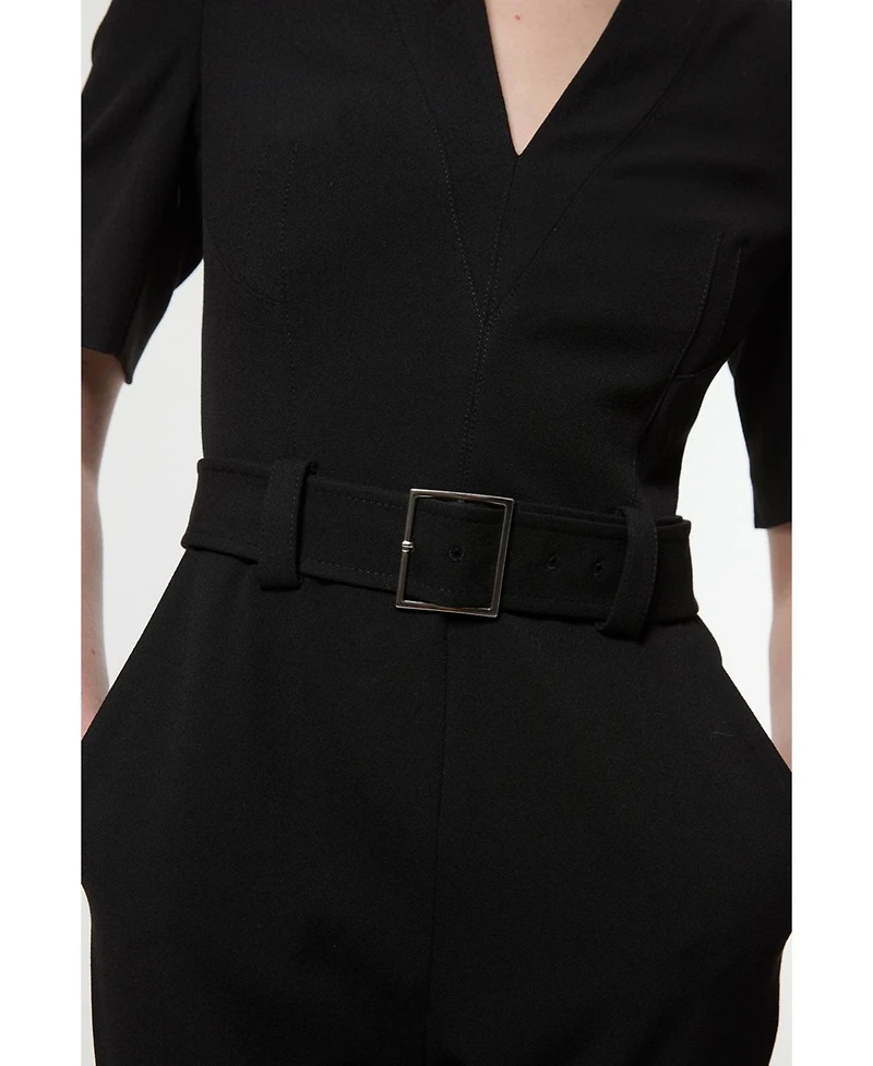 Karen Millen Women's Structured Crepe Forever Belted Jumpsuit
