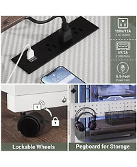 Aheaplus Height Adjustable Computer Tower Stand with Charging Station, Mobile Rolling Cpu Holder with Wheels