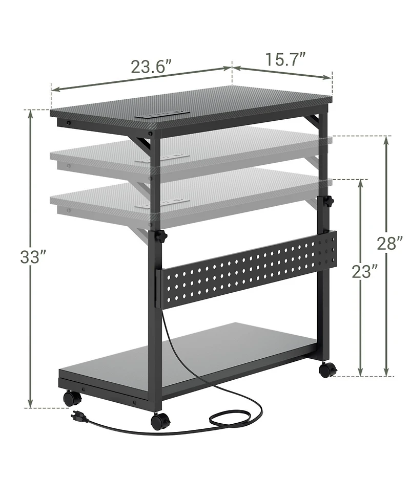 Height Adjustable Computer Tower Stand with Charging Station, Mobile Rolling Cpu Holder Wheels