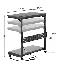 Height Adjustable Computer Tower Stand with Charging Station, Mobile Rolling Cpu Holder Wheels