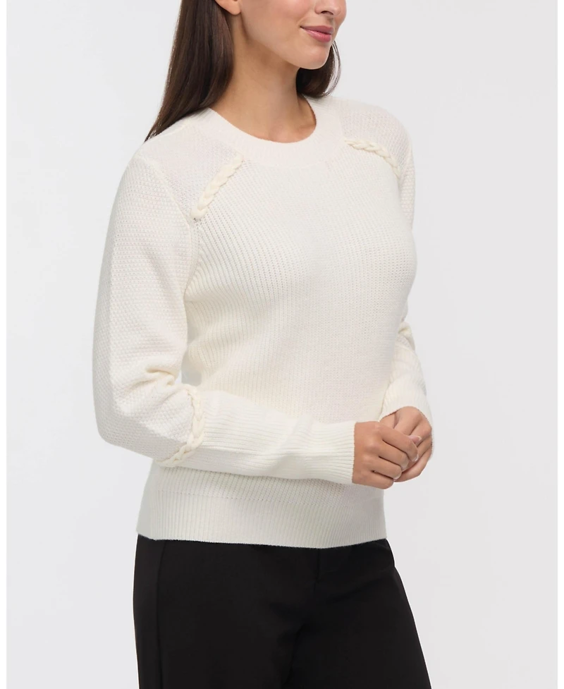 Ellen Tracy Women's Crew Neck Sweater with Braided Details