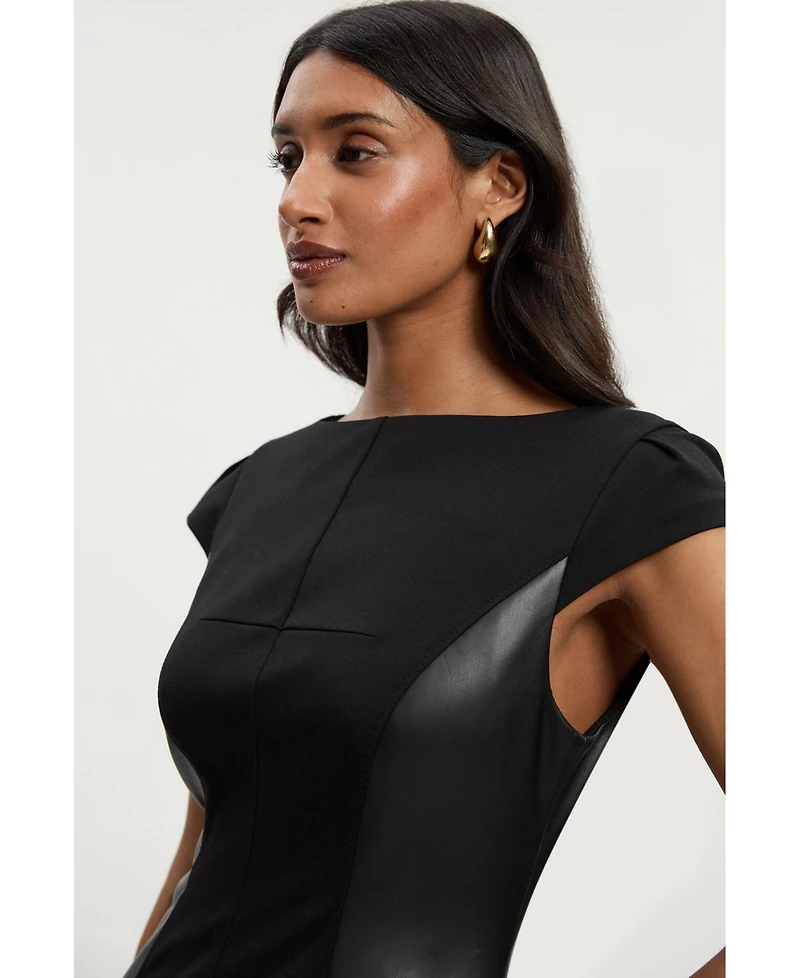 Karen Millen Women's Ponte And Pu Mix Pencil Midi Dress