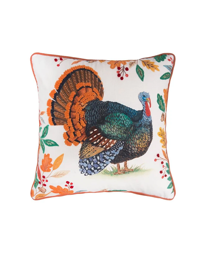 Thanksgiving Turkey Cotton Blend Accent Throw Pillow 18" x 18"