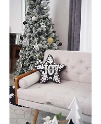 Onyx "Joy" Snowflakes Star Shaped Cotton Blend Christmas Accent Throw Pillow 16" x 18"