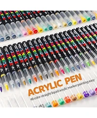Htutwoo 12 Vivid Colors, Acrylic Paint Markers Brush Tip, with Direct-Liquid Ink System,for Rock Painting, Plastic, Fabric and Creative Crafts