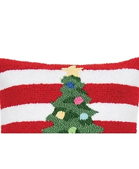 Christmas Tree & Candy Cane Striped Hooked Accent Throw Pillow 16" x 16"
