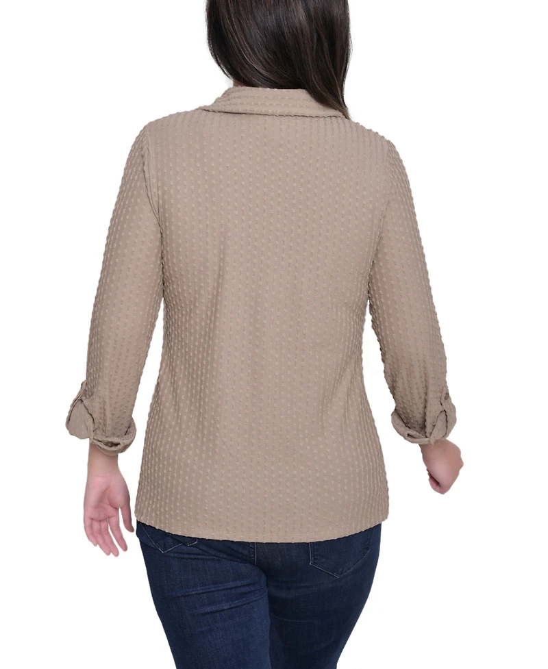 Ny Collection Women's Point Collar Long Sleeve Textured Knit Top