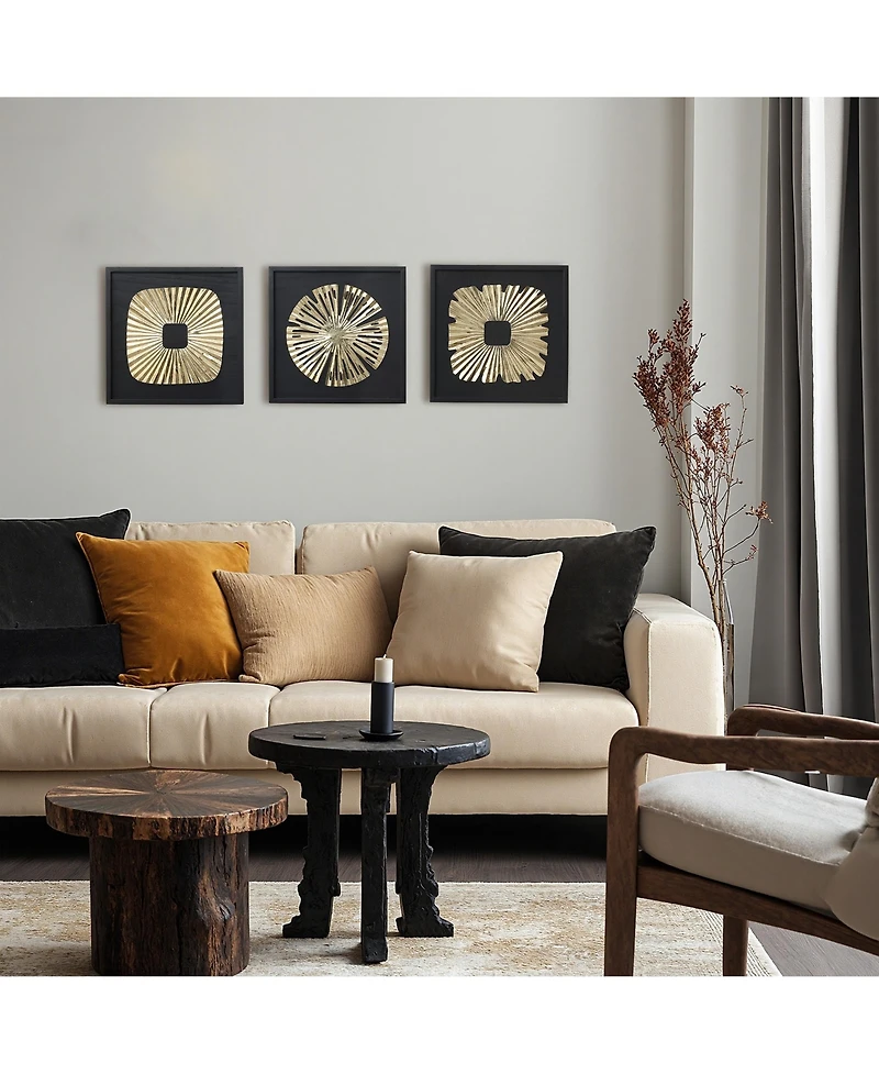 LuxenHome 3-Piece Modern Black & Gold Abstract Metal Wall Art Set, Contemporary Home Decor