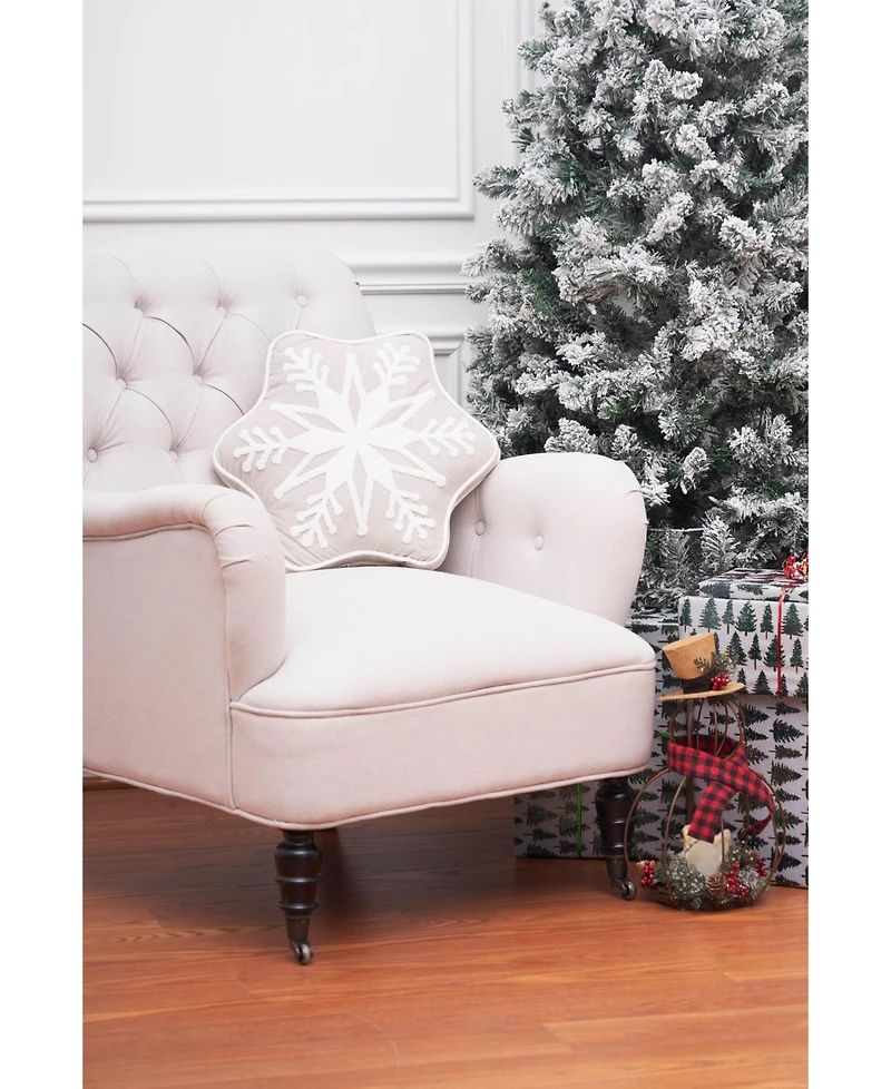 18" x 18" Snowflake Shaped Tufted Christmas Throw Pillow