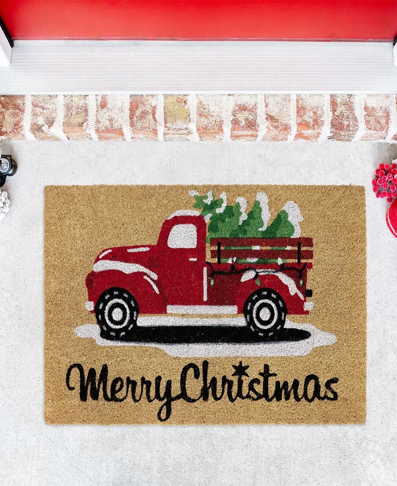 Vcny Home Christmas Truck Outdoor Coir Doormat, 18" x 30"
