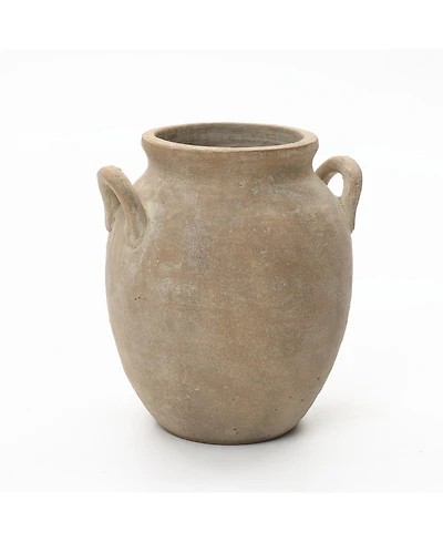 LuxenHome Rustic Antiqued Brown 12.6-Inch Tall Round Terracotta Vase with Handles