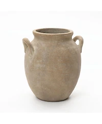 LuxenHome Rustic Antiqued Brown 12.6-Inch Tall Round Terracotta Vase with Handles