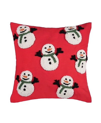 Snowman Party Hooked Christmas Accent Throw Pillow 18" x 18"