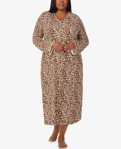 Ellen Tracy Plus Printed V-Neck Long Gown with Socks