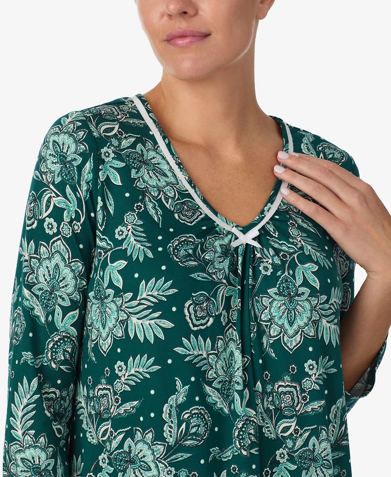 Ellen Tracy Women's Printed V-Neck Top and Drawstring Pants Pajama Set