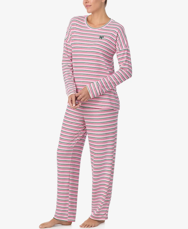 Ellen Tracy Women's Printed Round Neck Top and Pants Pajama Set
