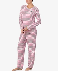 Ellen Tracy Women's Printed Round Neck Top and Pants Pajama Set