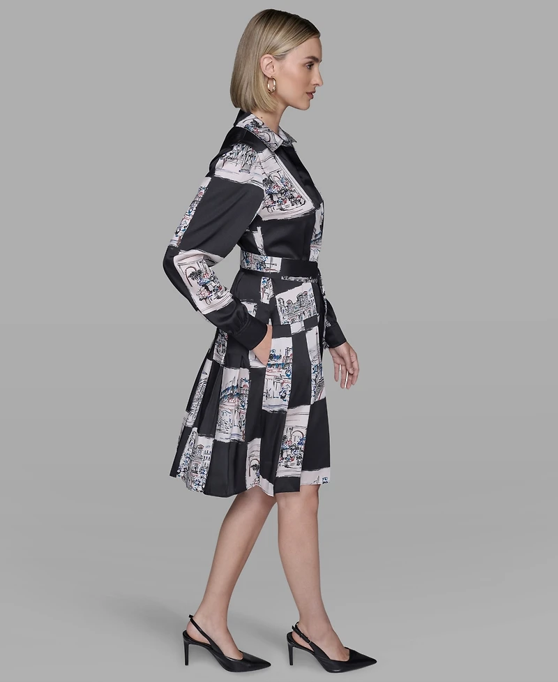 Karl Lagerfeld Paris Women's Printed Long Sleeves Shirt Dress