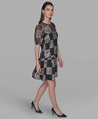 Karl Lagerfeld Paris Women's Graphic Burnout Printed Crew Neck Dress