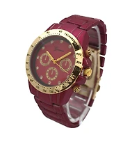 Fuchsia Solid Color Metal Three Dial Women Watch