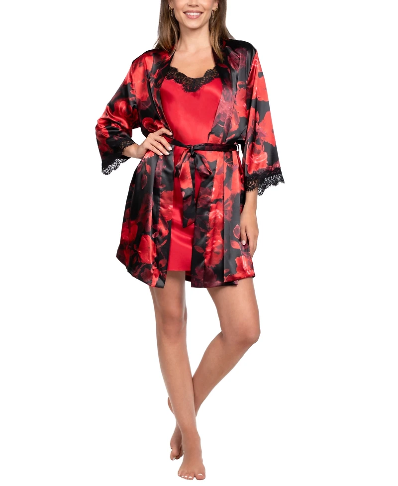 Linea Donatella Women's 2-Piece Sofi Rose Sleeveless Chemise and Wrapper Set