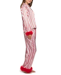 Linea Donatella Women's 2-Piece Marabou Stripe Top and Pants Pajama Set