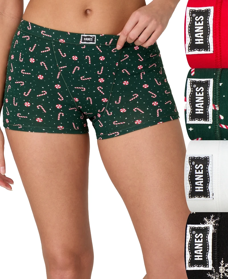 Hanes Women's 4-Piece Boxer Brief Underwear Assorted Bonus Pack