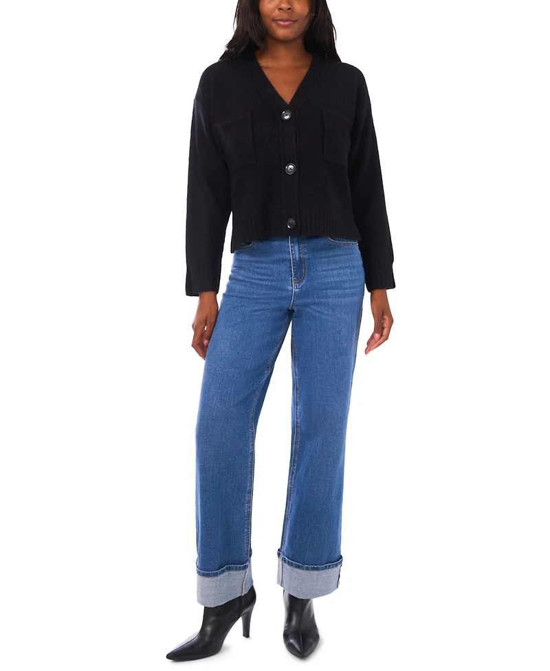 1.state Women's Cropped V-Neck Oversized Cardigan