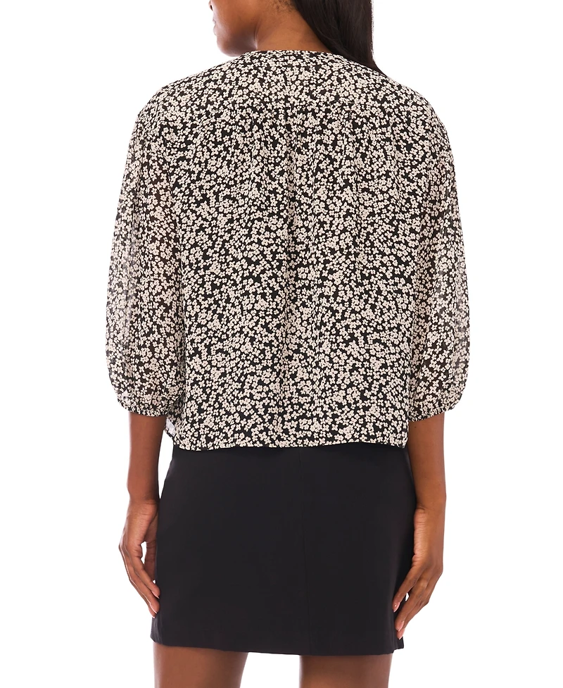 1.state Women's Printed 3/4-Sleeve Crewneck Flowy Blouse