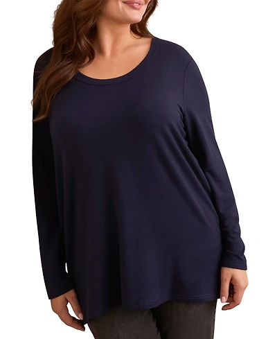 Tribal Plus Soft French Terry Scoop Neck Long Sleeve Top