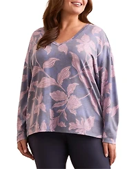 Tribal Plus Fuzzy Soft V-Neck Combo Print Knit Top