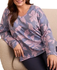 Tribal Plus Fuzzy Soft V-Neck Combo Print Knit Top